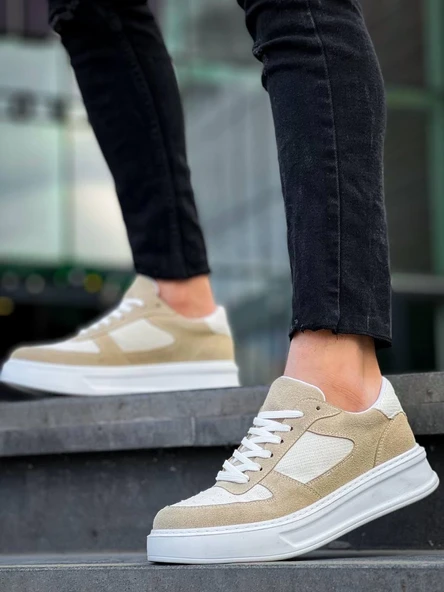 KB-X8 Kuback Bej Keten Süet Yüksek Taban Günlük Spor Ayakkabı - Resim 4