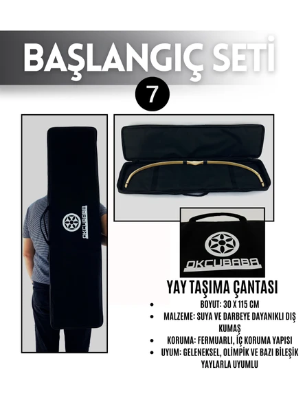 Geleneksel Okçuluk Lamine 'Vav' Set- Vav Yay + 7 Ok + Zihgir + Tirkeş + Kolçak + Eldiven + Çanta - 7