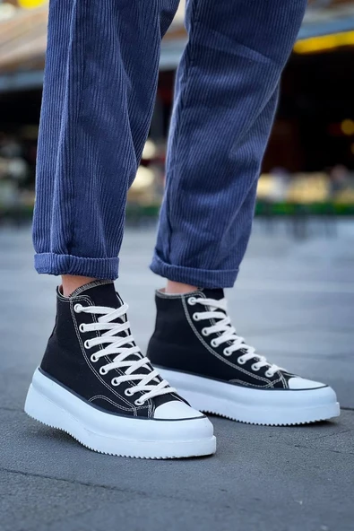 KB-CX-3 Kuback Uzun Siyah Keten Beyaz Yüksek Taban Spor Ayakkabı - Resim 11