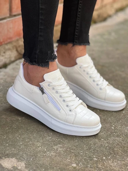 KB-309 Kuback Beyaz Fermuar Ve Bağcıklı Günlük Erkek Ayakkabı - Resim 3