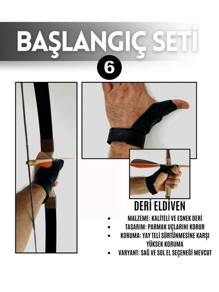Geleneksel Okçuluk Lamine 'Vav' Set- Vav Yay + 5 Ok + Zihgir + Tirkeş + Kolçak + Eldiven - 6