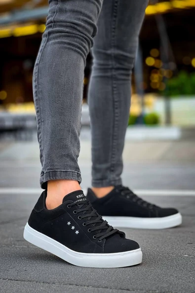 KB-X7 Kuback Siyah Süet Yüksek Beyaz Taban Bağcıklı Günlük Erkek Ayakkabı - Resim 3