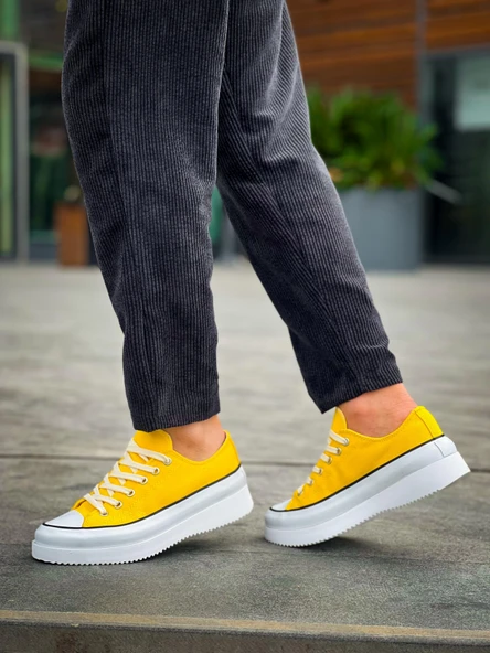 KB-CX-3 Kuback Kısa Sarı Keten Beyaz Yüksek Taban Spor Ayakkabı - Resim 4