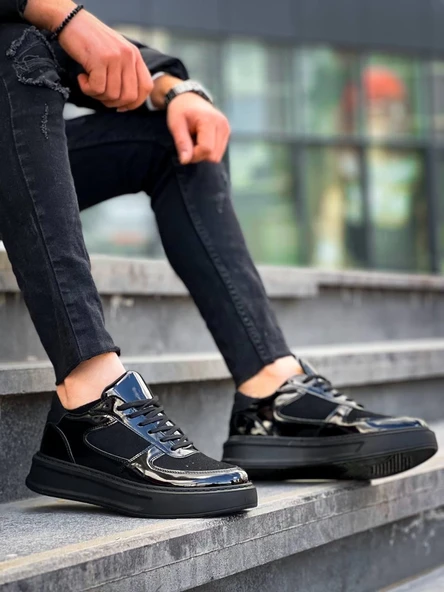 KB-X8 Kuback Siyah Rugan Yüksek Siyah Taban Günlük Spor Ayakkabı ürün görseli 1