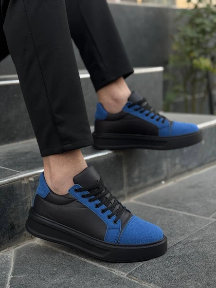 KB-X46 Kuback Siyah Sax Mavi Yüksek Siyah Taban Günlük Spor Ayakkabı - Resim 5