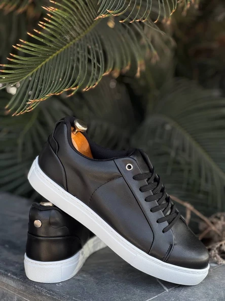 KB-BX1 Kuback Siyah Cilt Yüksek Beyaz Taban Günlük Erkek Ayakkabı - Resim 5