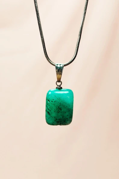 LitaeTrend Apatit Doğal Taşı Zincirli El Yapımı Kolye Uç: 2 cm Zincir: 20 cm Kutulu ürün görseli 1