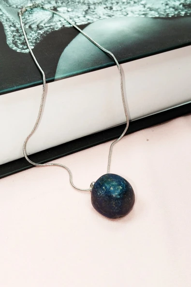 LitaeTrend Lapis Lazuri Doğal Taşı Zincirli El Yapımı Kolye Uç: 2 cm Zincir: 20 cm Kutulu - Resim 7