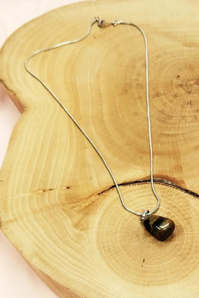 LitaeTrend Kaplan Gözü Doğal Taşı Zincirli El Yapımı Kolye Uç: 2 cm Zincir: 20 cm Kutulu - Resim 6