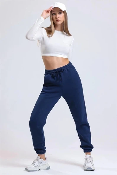 BİÇOMİ 3 iplik şardonlu paça lastikli eşofman lacivert is001 ürün görseli