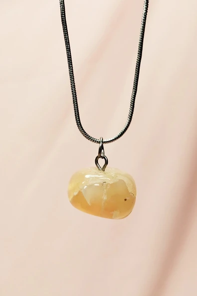 LitaeTrend Kalsit Doğal Taşı Zincirli El Yapımı Kolye Uç: 1,5 cm Zincir: 20 cm Kutulu - Resim 6