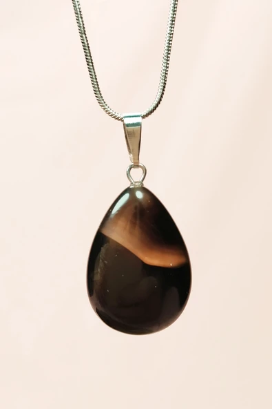 LitaeTrend Onix Kuvars Doğal Taşı Zincirli El Yapımı Kolye Uç: 2 cm Zincir: 20 cm Kutulu - Resim 4