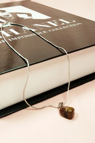 LitaeTrend Kaplan Gözü Doğal Taşı Zincirli El Yapımı Kolye Uç: 2 cm Zincir: 20 cm Kutulu - Resim 7