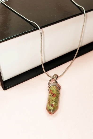 LitaeTrend Unakit Doğal Taşı Zincirli El Yapımı Kolye Uç: 3 cm Zincir: 20 cm Kutulu - Resim 7