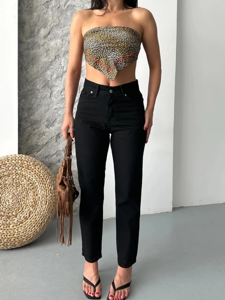 BİÇOMİ Mom fit enzim taş yıkama jeans pantolon siyah d2006 - 6