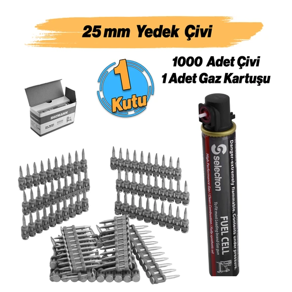 Gazlı Tabanca Çivisi 25 mm HGN-C25 / MGP26025 40 gram Gaz ve 1000 Adet Yedek Çivi 2.7 Kalınlık - Resim 3