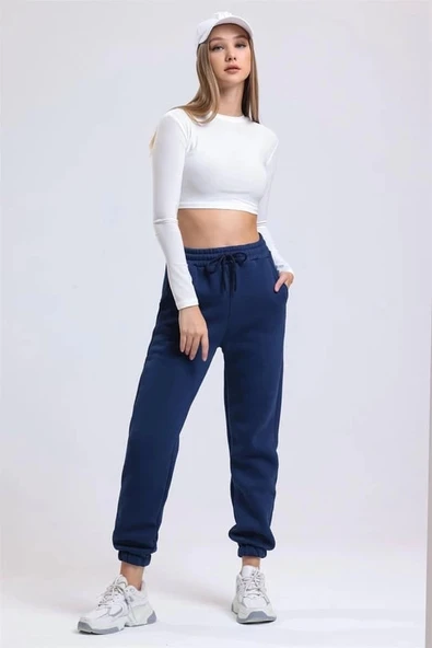 BİÇOMİ 3 iplik şardonlu paça lastikli eşofman lacivert is001 - Resim 2