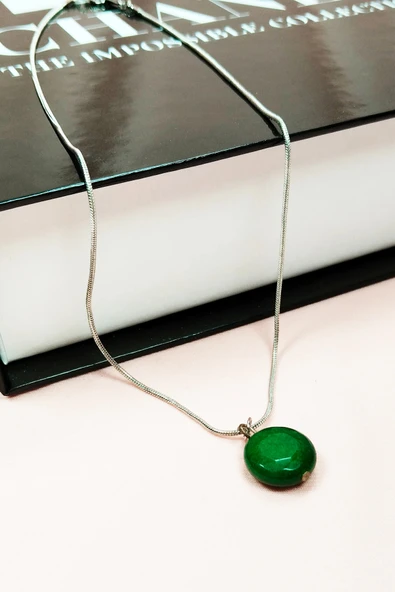 LitaeTrend Zümrüt Doğal Taşı Zincirli El Yapımı Kolye Uç: 1,5 cm Zincir: 20 cm Kutulu - Resim 4