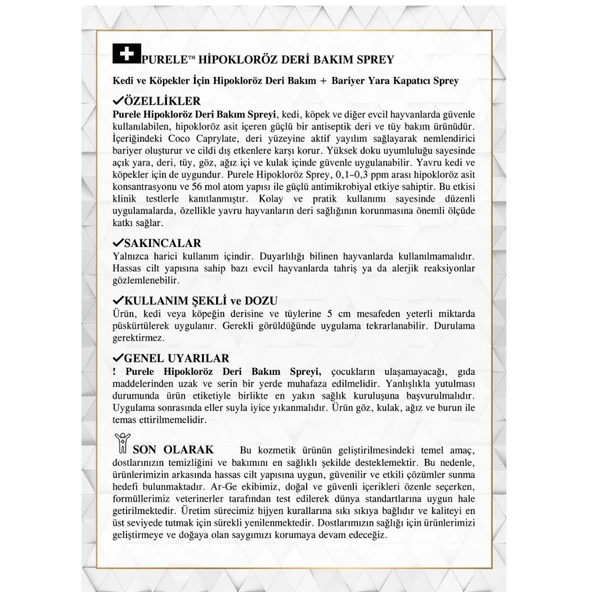 Purele Hipokloröz Kedi Ve Köpekler İçin Deri Bakım Sprey 250ml - Resim 2
