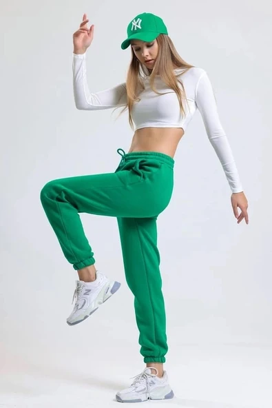 BİÇOMİ 3 iplik şardonlu paça lastikli eşofman yeşil is001 - Resim 6