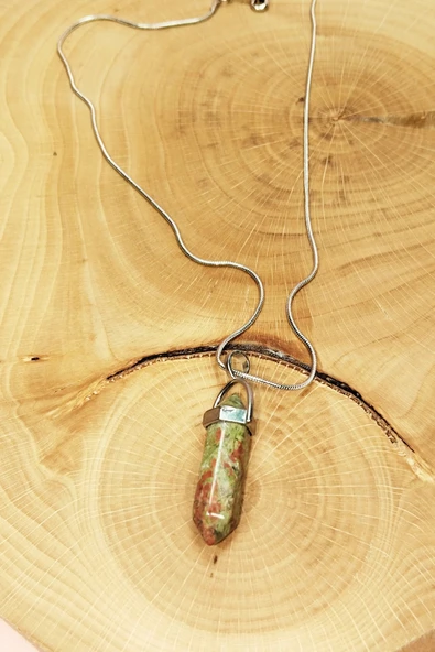 LitaeTrend Unakit Doğal Taşı Zincirli El Yapımı Kolye Uç: 3 cm Zincir: 20 cm Kutulu - Resim 6