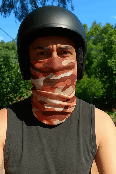 Motorcu TURUNCU KAMUFLAJ Buff Maske Outdoor Boyunluk Unisex Bandana - 1