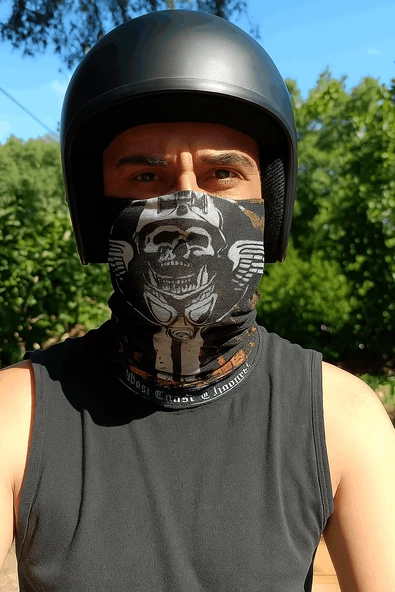 Motorcu Kanatlı Kuru Kafa Buff Maske Outdoor Boyunluk Unisex Bandana - 1