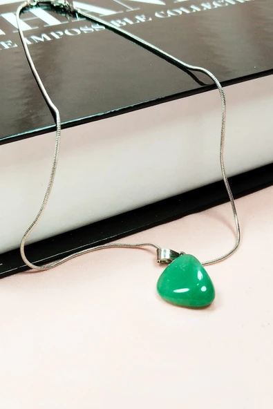 LitaeTrend Yeşim Taşı Doğal Taşı Zincirli El Yapımı Kolye Uç: 2 cm Zincir: 20 cm Kutulu - Resim 6