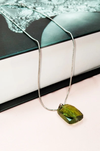 LitaeTrend Moldavit Doğal Taşı Zincirli El Yapımı Kolye Uç: 2 cm Zincir: 20 cm Kutulu - Resim 6