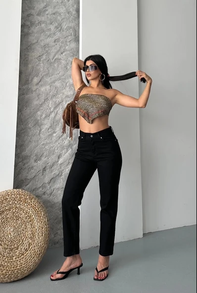 BİÇOMİ Mom fit enzim taş yıkama jeans pantolon siyah d2006 - 4