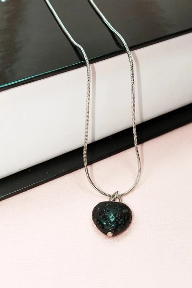 LitaeTrend Lav Taşı Doğal Taşı Zincirli El Yapımı Kolye Uç: 1,5 cm Zincir: 20 cm Kutulu - Resim 6