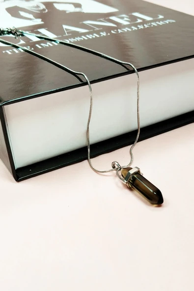 LitaeTrend Dumanlı Kuvars Doğal Taşı Zincirli El Yapımı Kolye Uç: 3 cm Zincir: 20 cm Kutulu - Resim 6