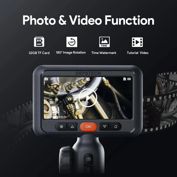 DEPSTECH Çift Lensli, Eklemli Endüstriyel Endoskop, 5 Inc Ekran - 1.5m Kablo - 5