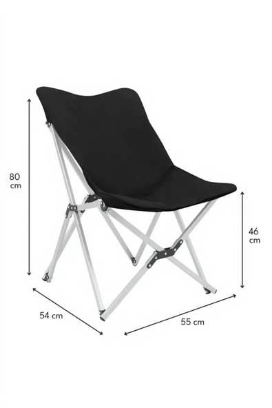 Katlanabilir Lüx Kamp ve Piknik Sandalyesi - Kalın Alüminyum İskelet - Taşıma Çantalı - Siyah - Resim 4