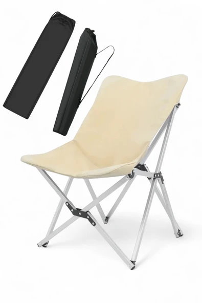 Katlanabilir Lüx Kamp ve Piknik Sandalyesi - Kalın Alüminyum İskelet - Taşıma Çantalı - Krem ürün görseli
