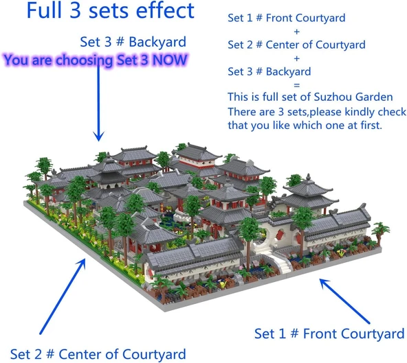 Kadablk Suzhou Bahçesinin Çin Tarzı Mimarisi, 3'lü Arka Bahçe Seti - 3988 Parça - 4