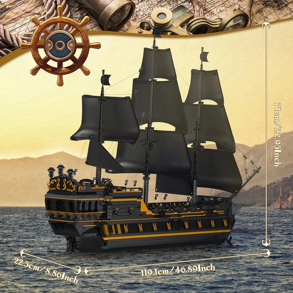 Mould King Siyah İnci Büyük Korsan Gemisi Model Yapım Setleri - 5266+ Parça - 3