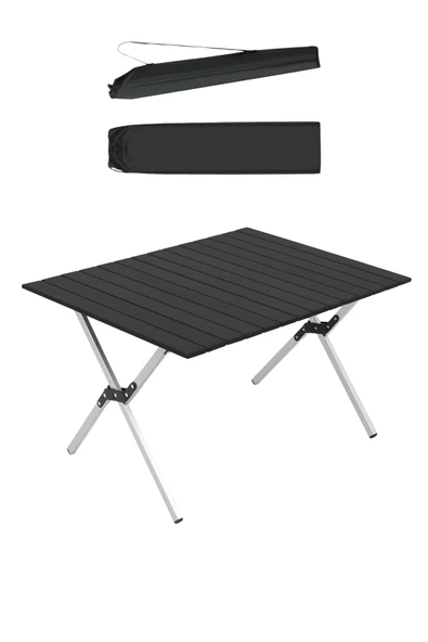 Katlanabilir Alüminyum Kamp ve Piknik Masası, Omuz Askılı Taşıma Çantasıyla L , Siyah ürün görseli