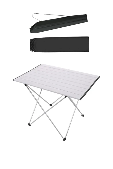 Katlanabilir Alüminyum Kamp Ve Piknik Masası, Çantalı Gümüş, Geniş Model, 66 X 47 X 51 cm ürün görseli 1