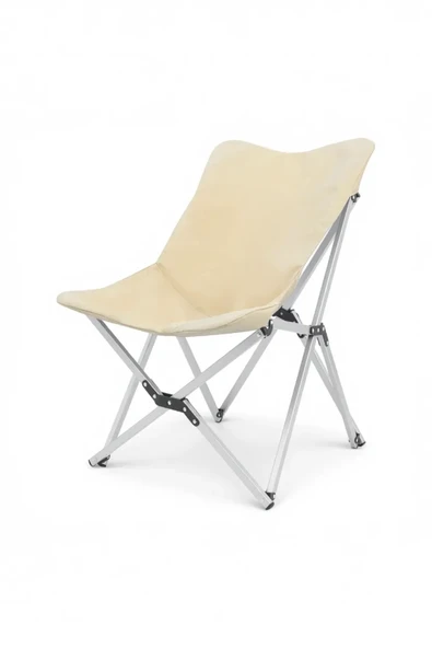 Katlanabilir Lüx Kamp ve Piknik Sandalyesi - Kalın Alüminyum İskelet - Taşıma Çantalı - Krem - Resim 3