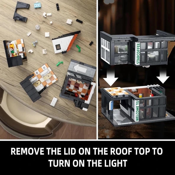 NEWABWN Işıklı Modern Kafe Dükkanı İnşaat Yapı Oyuncağı - 581 Parça - 3