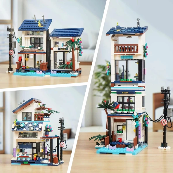 NEWABWN 3'ü 1 Arada Plaj Evi Yapım Seti, Işıklı İnşaat Eğitici Oyuncağı - 813 Parça - 6