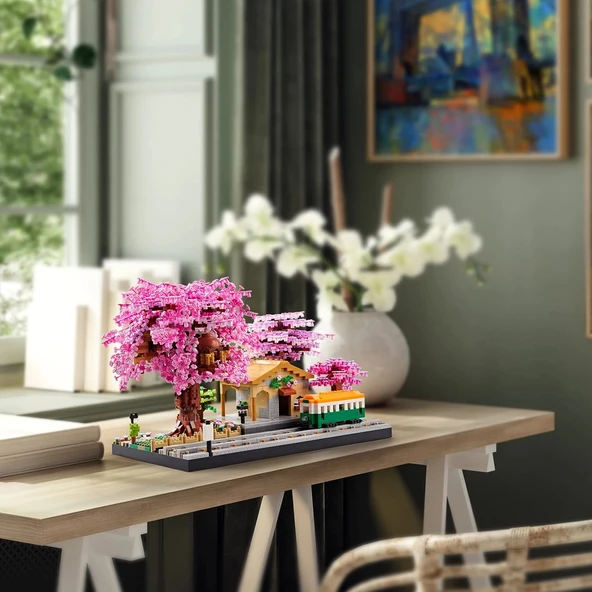 Kadablk Japon Sakura Ağacı Sınıfı Tren İstasyonu Yapı Taşı Seti - 3668 Parça - 6