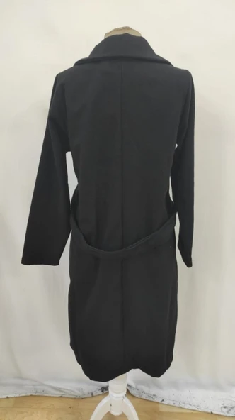 Kadın Uzun Kollu Yakalı Belde şerit Düğme Detaylı Cepli Mini Kaşe Kaban - 7