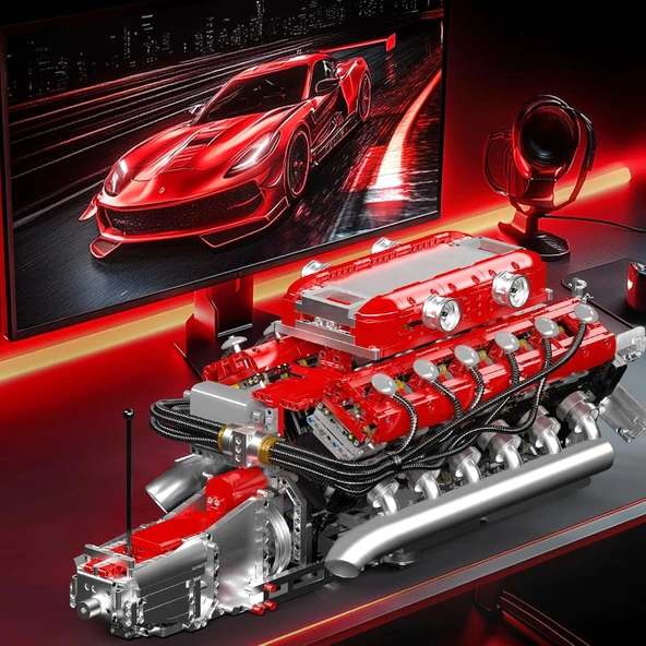 Mould King V12 Motor - Pil ve Motorlu MOC Mühendislik Model Kiti - 3472 Parça - 3