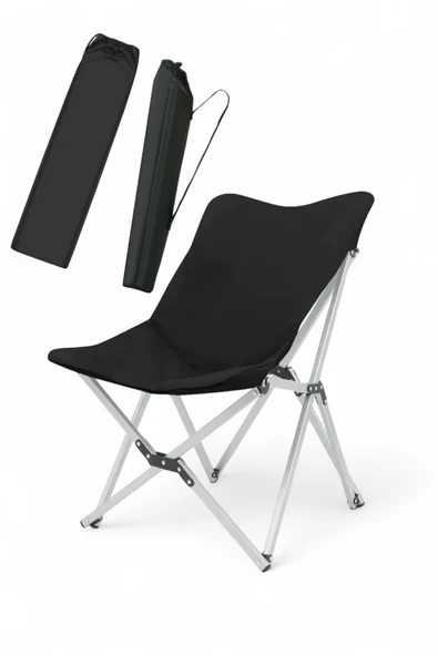 Katlanabilir Lüx Kamp ve Piknik Sandalyesi - Kalın Alüminyum İskelet - Taşıma Çantalı - Siyah ürün görseli