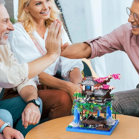 CAXIMSY Çin Mimarisi, Kiraz Çiçeği Bonsai Ağacı Ev Yapı Blok Setleri - 3320 Parça - 4