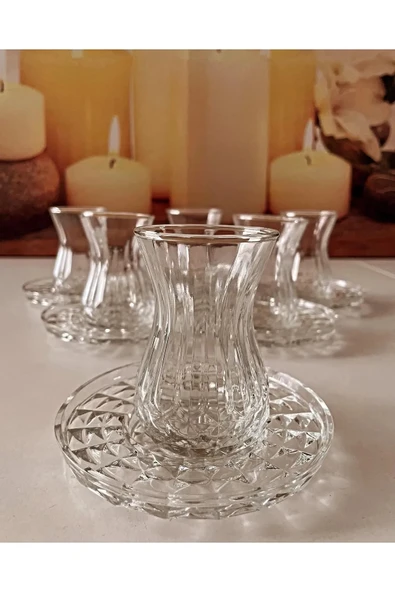 LitaeTrend Alin Adela 6'lı Cam Çay Tabağı Çay Tabak Altlığı Royaleks-RYG8030 - 3