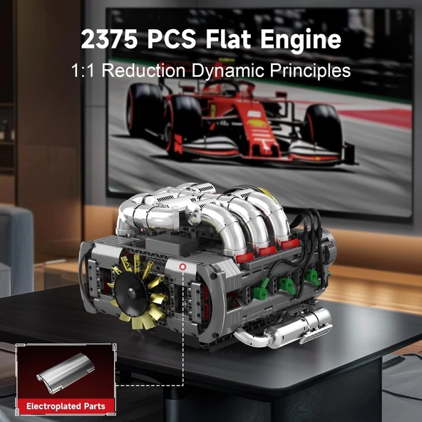 Mould King Flat-Six Motor Model Kiti - Pil ve Motorlu Yapı Seti - 2375+ Parça - 3