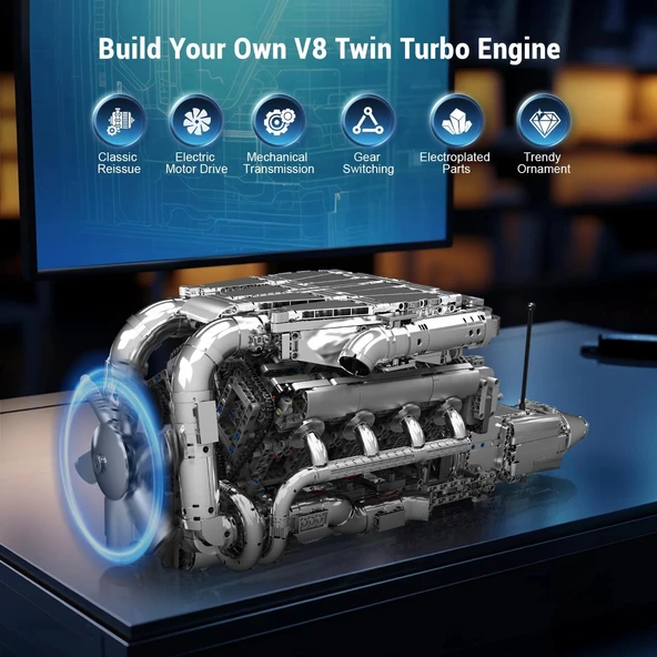 Mould King Mini V8 Çift Turbo Motor Model Kiti, Yapı Blokları - 2899+ Parça - 4